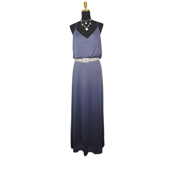 ALFRED SUNG Dresses & Skirts - Alfred Sung D739 Deep Onyx Gown Sz 10 Formal Spaghetti Strap Evening Dress 60”